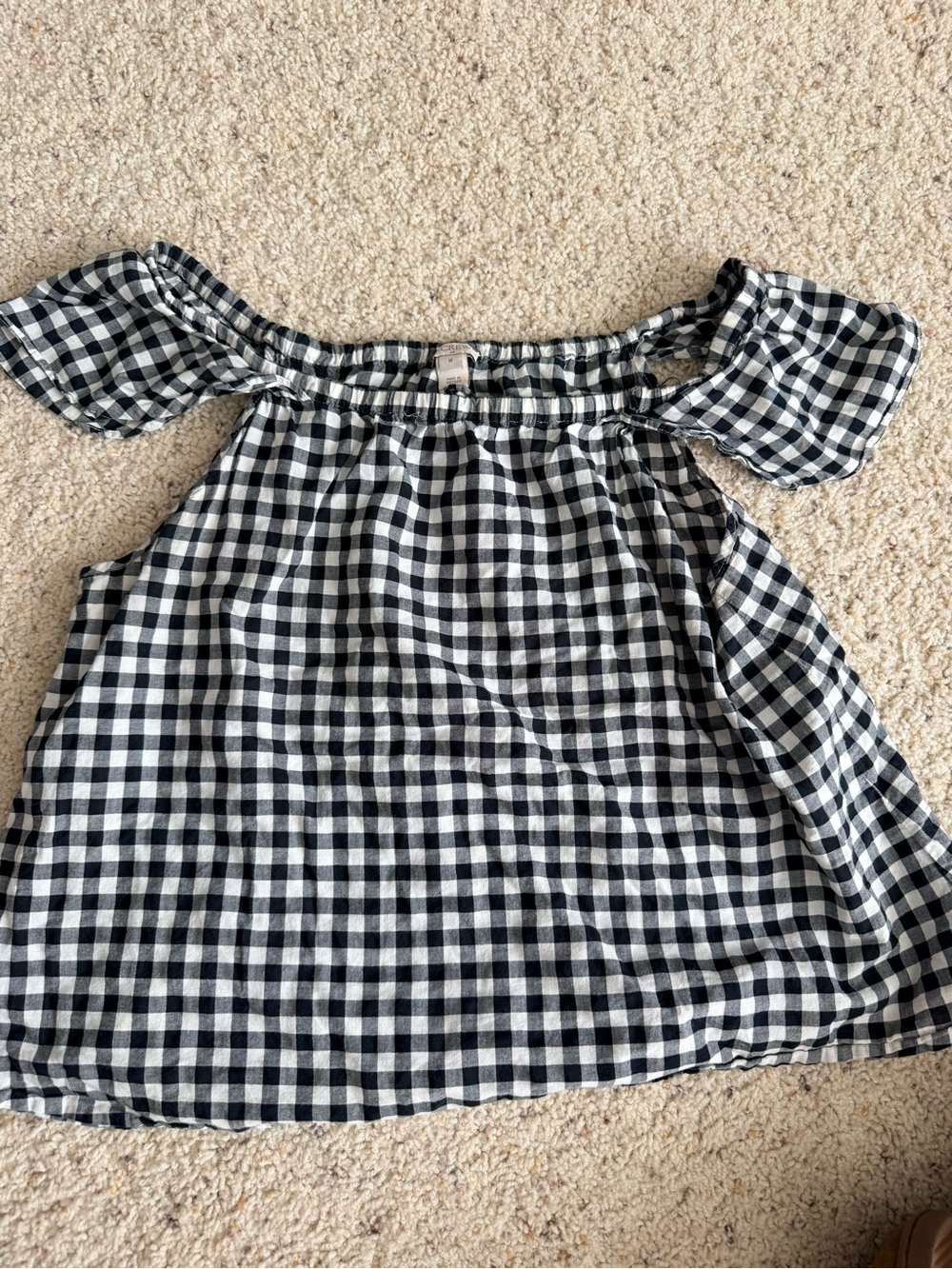 J. Crew Black and White Gingham Off-Shoulder Tank Top